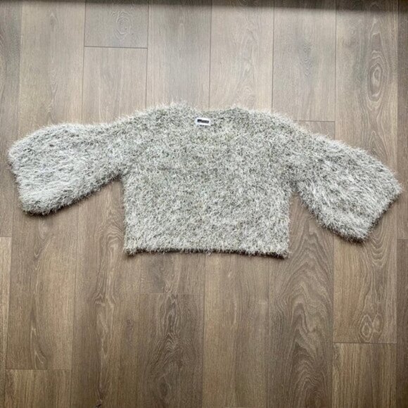 Women's Fuzzy Sweater Festive Glitter Sparkly Wool Cropped 3/4 Length Sleeve - Picture 3 of 10